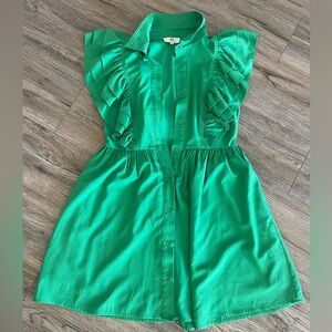 Entro Ruffle Sleeve Button Down Green Dress, Size: Small